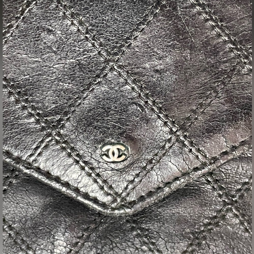 CHANEL Bicolore Lambskin Matelasse Long Envelope Wallet Leather Black Vintage - Picture 2 of 12